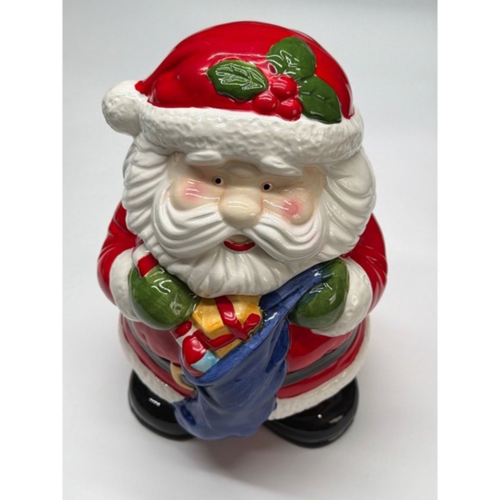 Ceramic Santa Claus Cookie Jar Candy Holder Festive Christmas Decor 1995